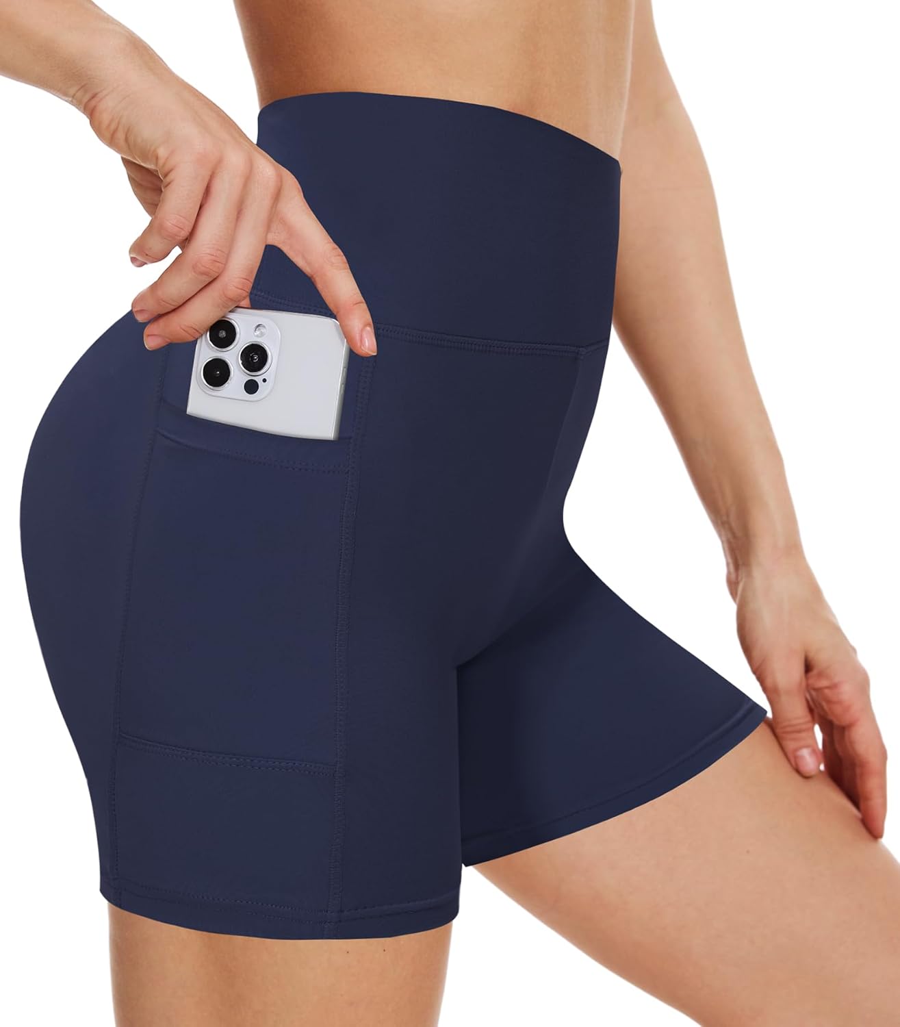 Diu Life High Waisted Biker Shorts Women with Pockets – 5″ Tummy Control Spandex Gym Workout Running Yoga Shorts