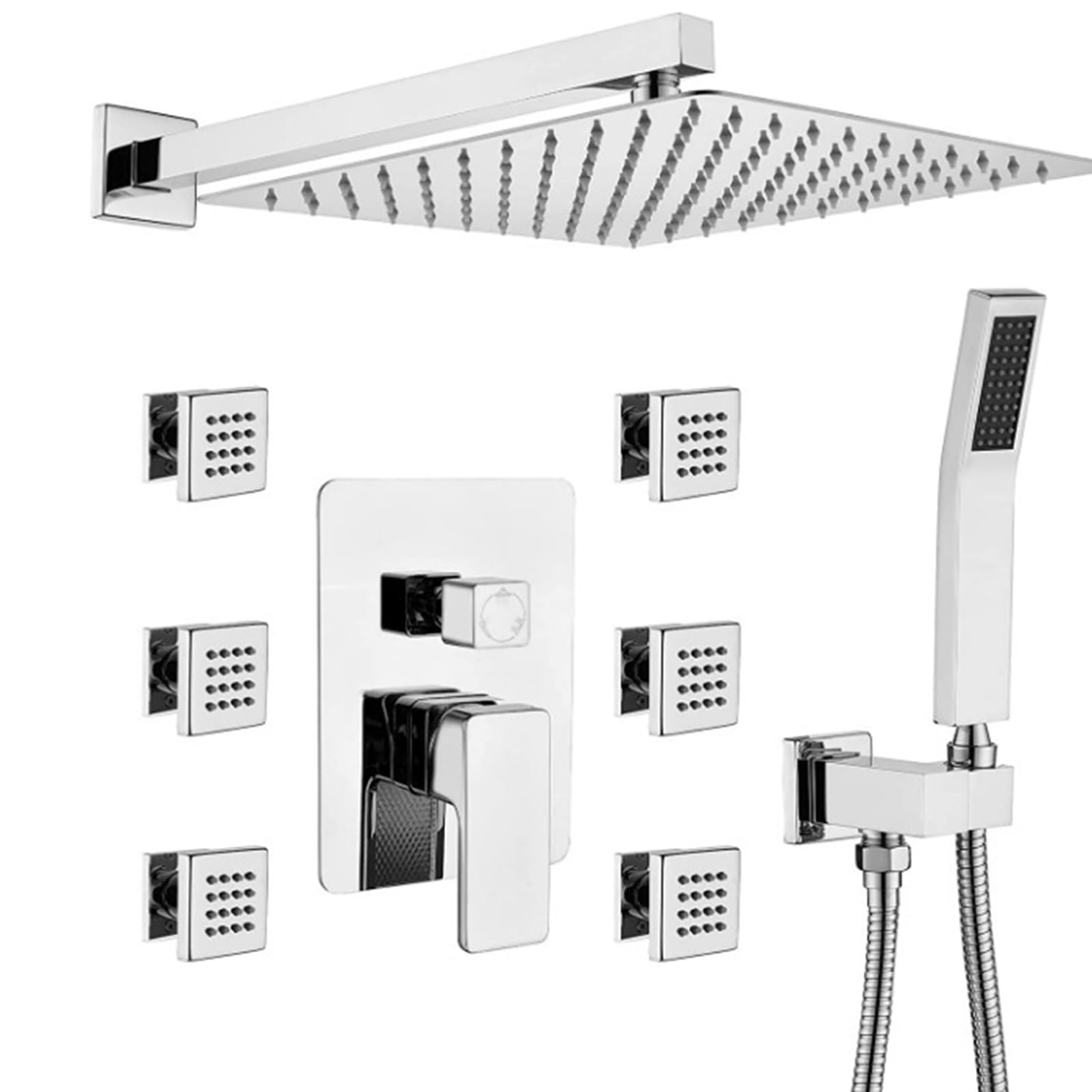 Pommeau de douche à effet pluie avec tuyau pour rénovation de douche encastrée