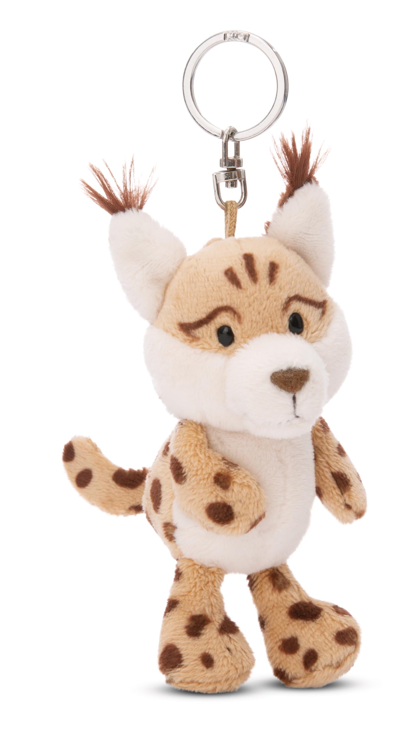 NICI Keyholder lynx Lyka 10cm beige - Sustainable companion cuddly animal pendant with metal ring to hang on keys, cord, bag, and more