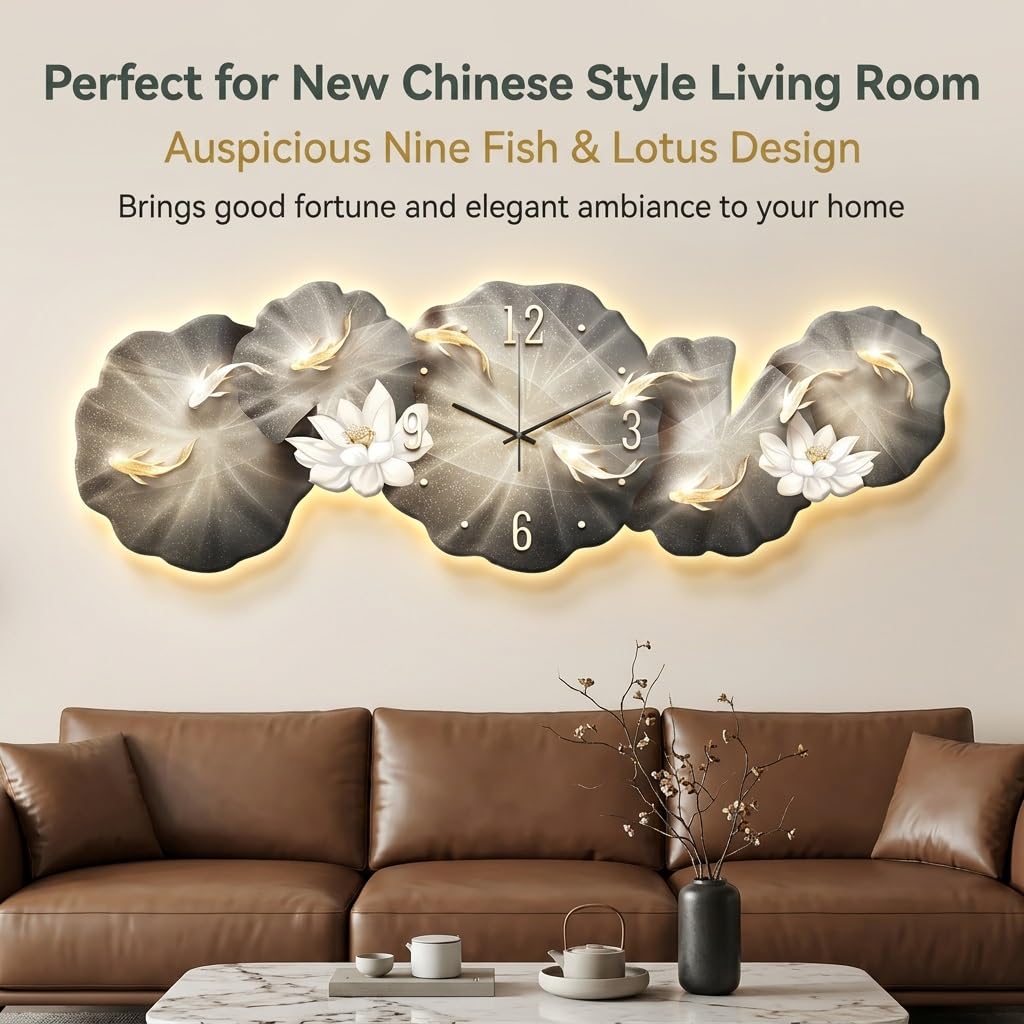 Orologio da Parete Grande 3D LED Moderno Silenzioso | Quadro Luminoso da Parete in Metallo e Acrilico | Decorazioni Parete Casa Design per Soggiorno, Camera, Ingresso