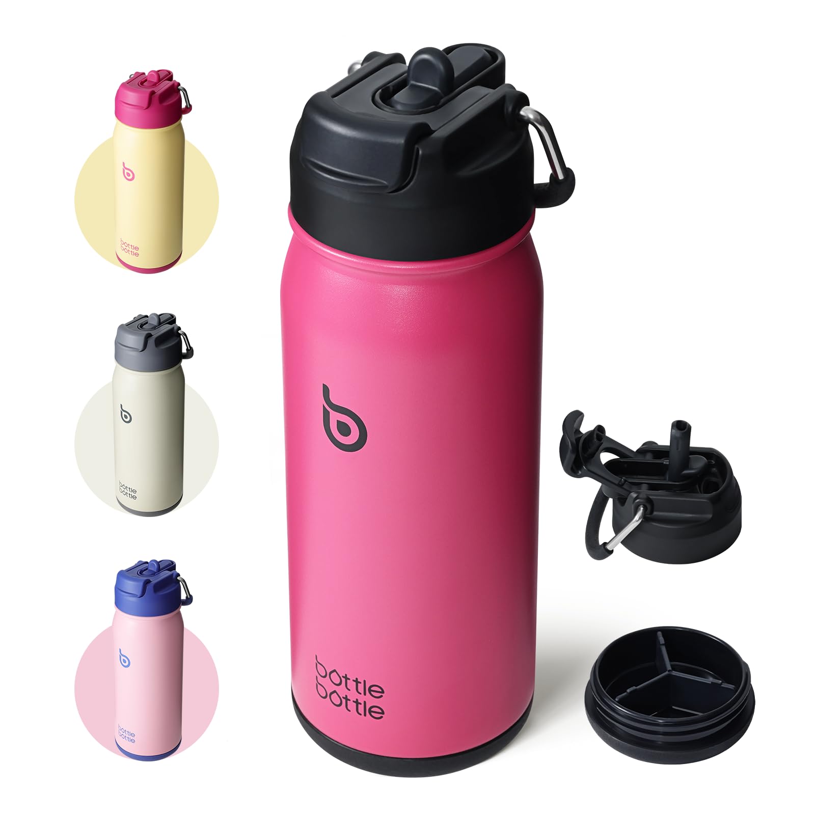 BOTTLE BOTTLE Stainless Steel Kids Water Bottle 16oz(470ml) Insulated Sports Water Bottle with Straw and Pills Holder for Gifts and School（Viva Magenta）