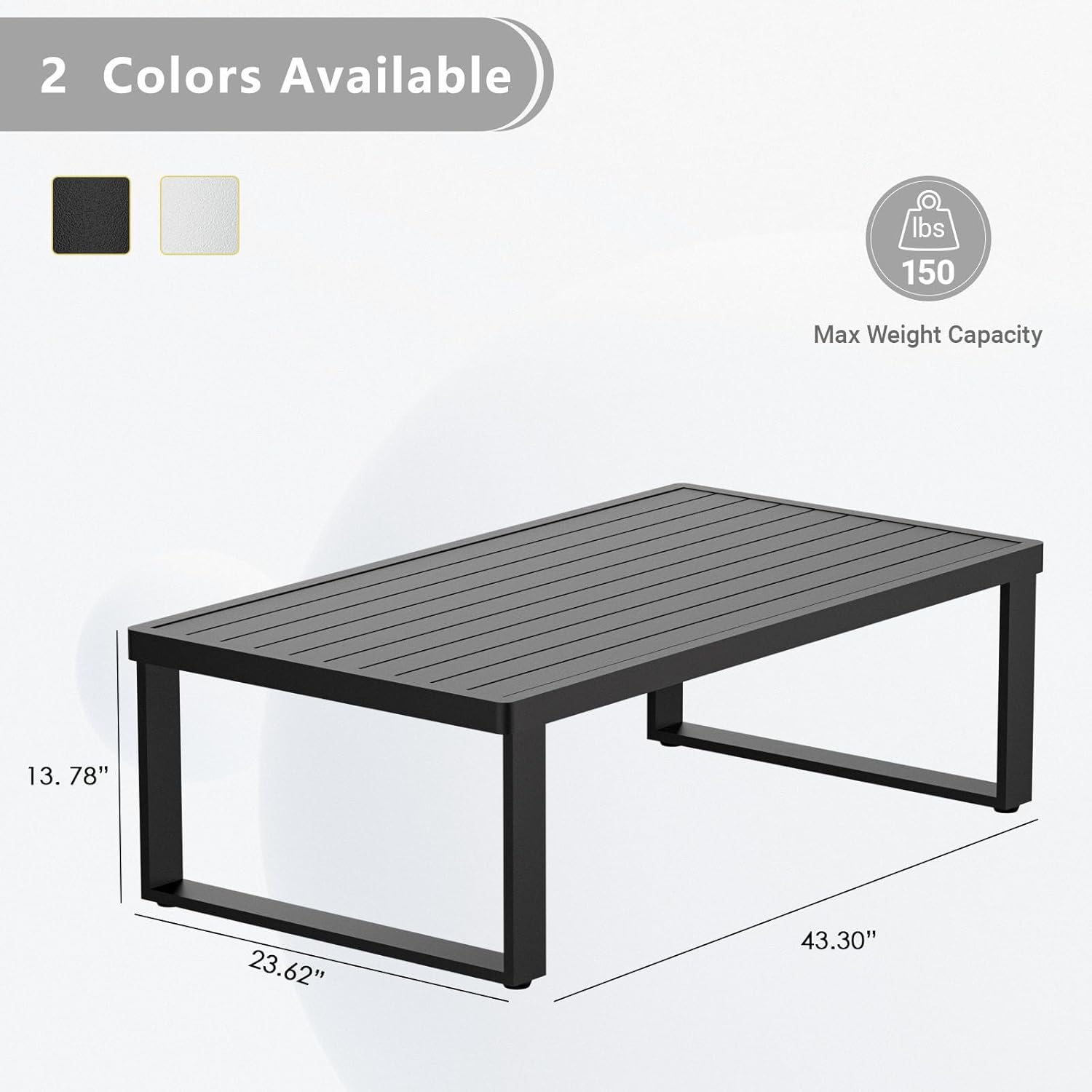 Aluminum Outdoor Patio Coffee Table for Deck, and Poolside (Black, All-Aluminum)