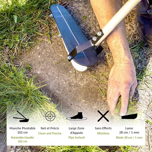 Foto von Kantenstecher - Manueller Kantenschneider - Stahlklinge 28 cm - Schwenkbarer Stiel 102 cm - Einfaches und sauberes Abstechen Ihres Rasens - Großer Fußtritt - Schwenkbarer Griff 102 CM
