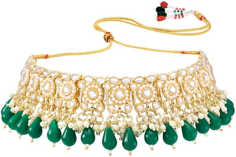 Aheli Traditional Kundan & Pearl Studded Choker Necklace with Earrings Bharatanatyam jewellery set Gift for Women - Image 7