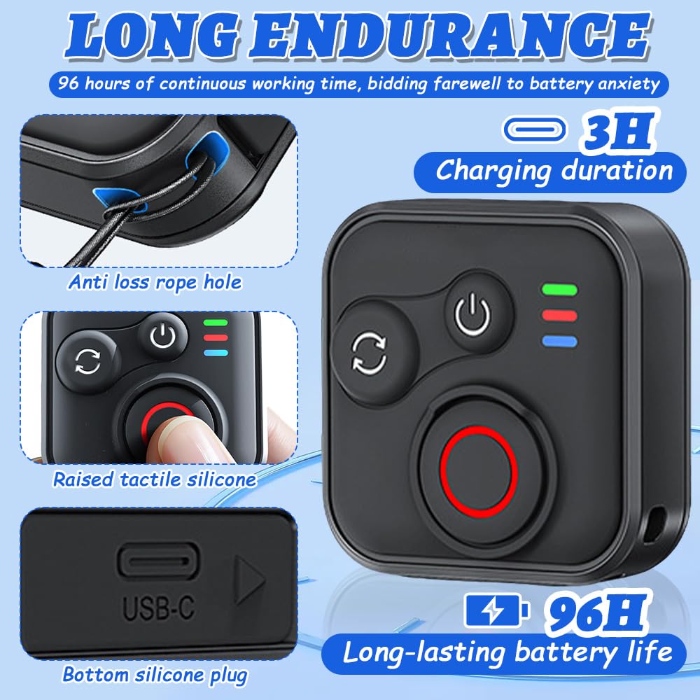 Bluetooth Telecomando per GoPro Hero 13/12/11 Insta360 X3/X4/X5/Ace Pro 2/Ace Pro/GO3S/GO3/IOS/Android,Telecomando Bluetooth con Cinturino da Polso e Cavo di Ricarica USB,Senza Fili Telecomando