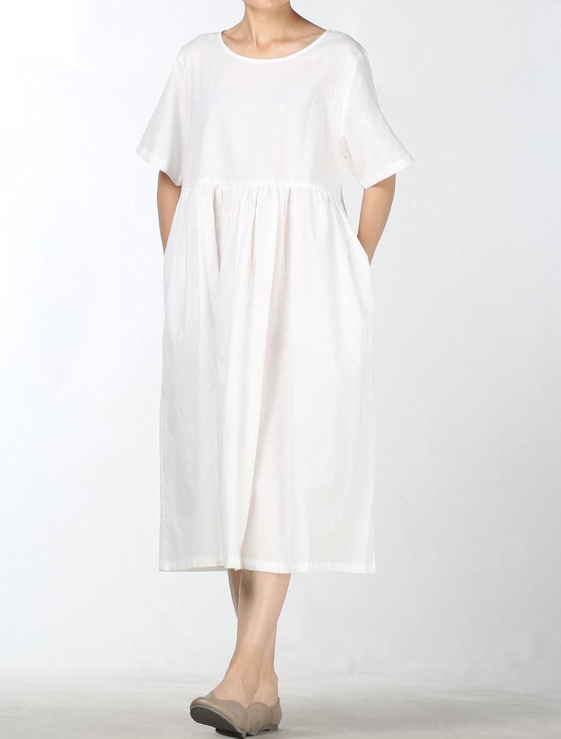 Minibee Women's Linen Tunic Summer Dress Casual Midi Dresses with Pockets - Image 2