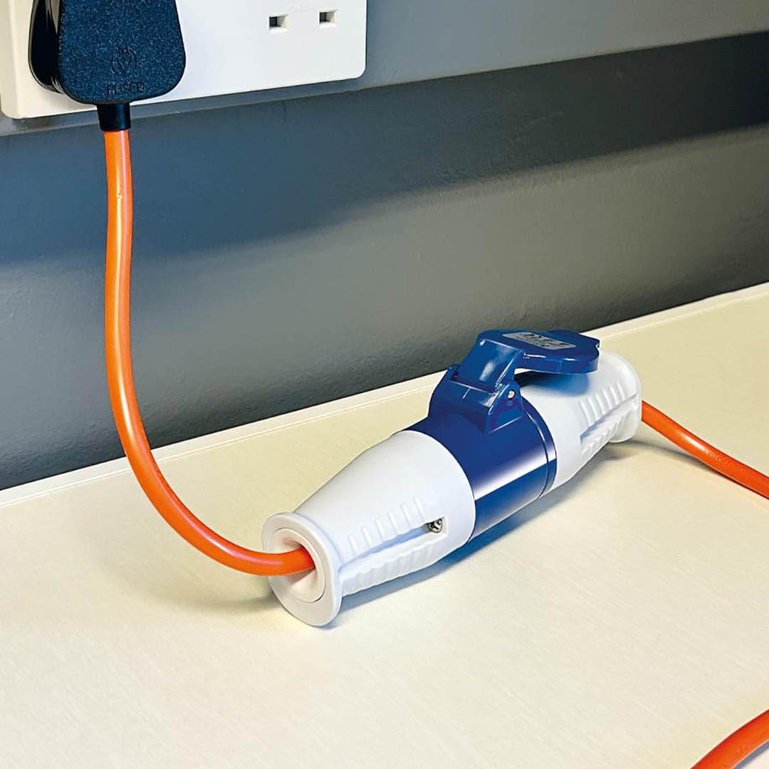 Electric Hook Up 13A Plug to 16A Socket Adaptor Fly Lead for Caravan Motorhome Campervan Camping Power Connection with UK 13Amp Mains Plug and 16Amp Hook Up Socket — view 4