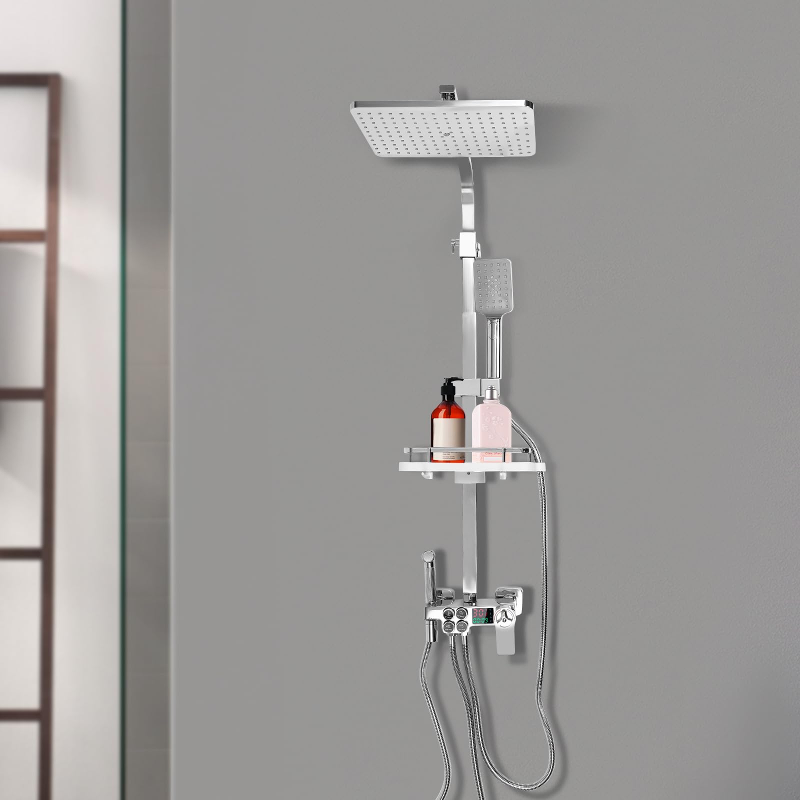System prysznicowy, termostat, deszczownica, LCD, regulacja wysokości 73-116 cm