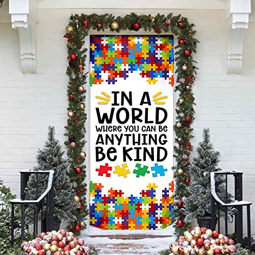 Flagwix Door Covers Printed-Autism Awareness In A World Where You Can Be Anything Be Kind Door Cover, 36"X96" Outdoor Nativity Scenes Sign For Front Door Draft, Porch Home Holidays Decorations #TOP3