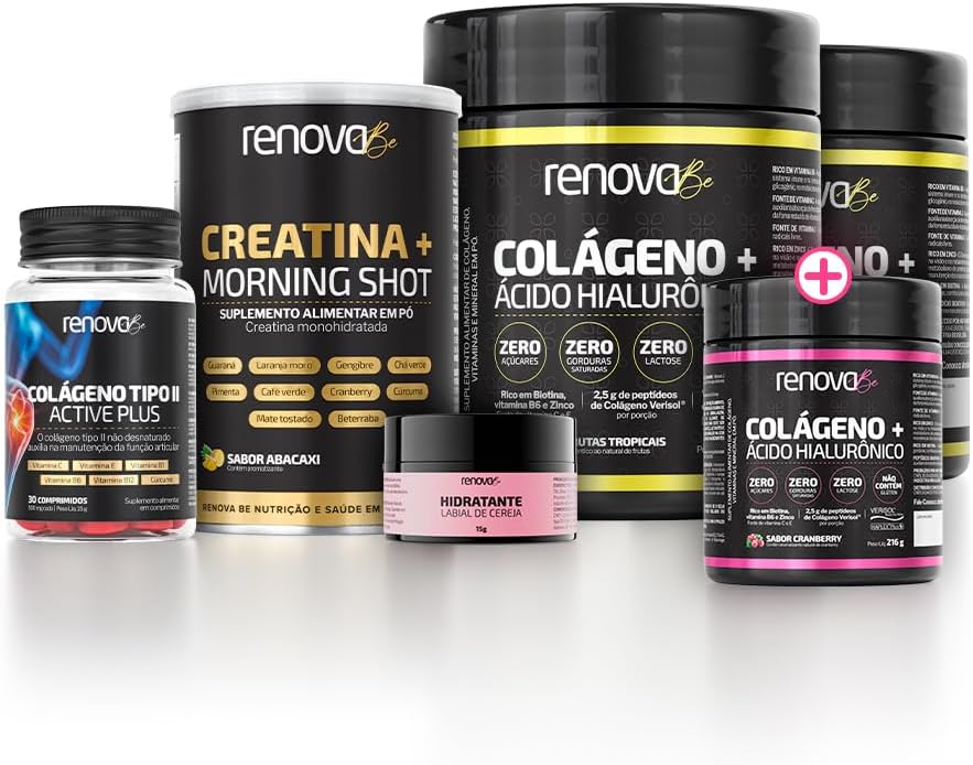 Composition 2 Collagen Renova Be Verisol + Creatine Hydrolyzed + Collagen Type 2 Renova Be (216g, Frutas Tropicais)