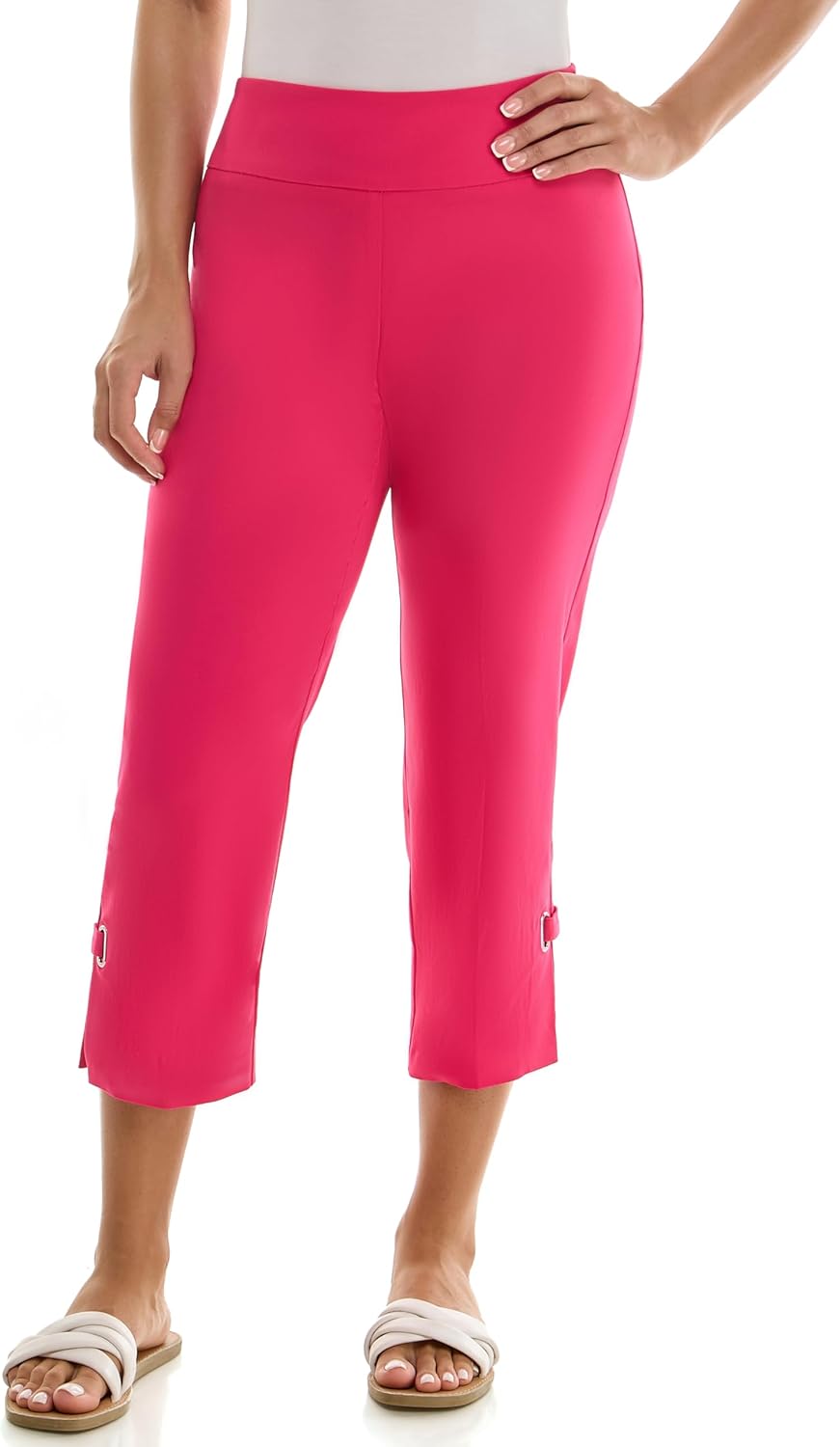 Zac & Rachel Women's Pull on Capri Pant with Ankle Loop Detail