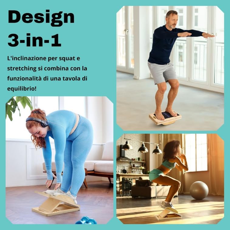 Tavola inclinata che si trasforma in Balance Board – Barella per polpacci e tavola oscillante per un efficace stretching e squat del polpaccio