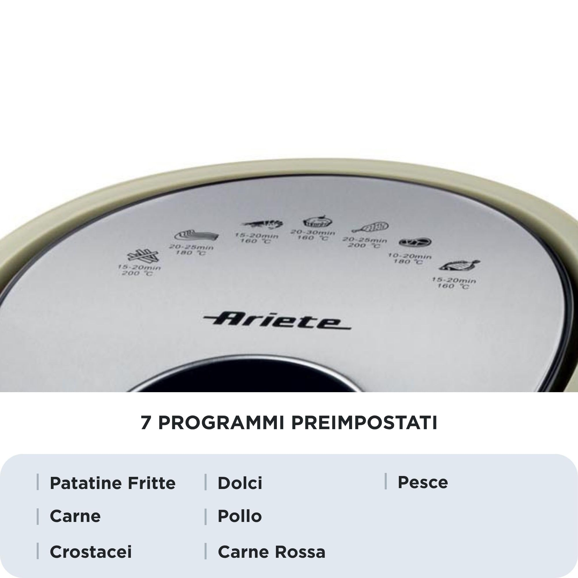 Ariete 4618 Airy Fryer XXL - Friggitrice ad Aria - Frigge 2,5 kg di Patatine Fritte - 7 Litri - Cottura Senza Olio e Grassi - 1800 Watt - Beige