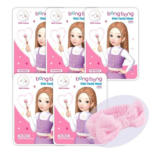 Miniatura 9 de BB - Mascarillas faciales para niños de spa, paquete de 5 con diadema de spa, máscaras faciales para niñas con sábanas 100% algodón, máscara facial