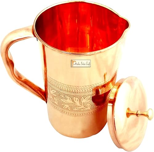 Miniatura 4 de Prisha India - Jarra de cobre puro, diseño en relieve, capacidad de 1600 ml