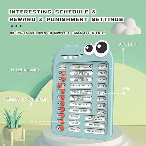 FRANKdesigns Daily Goal Dinosaur Kids Chore and Task Tracker - Compacto, reutilizável, com folhas de