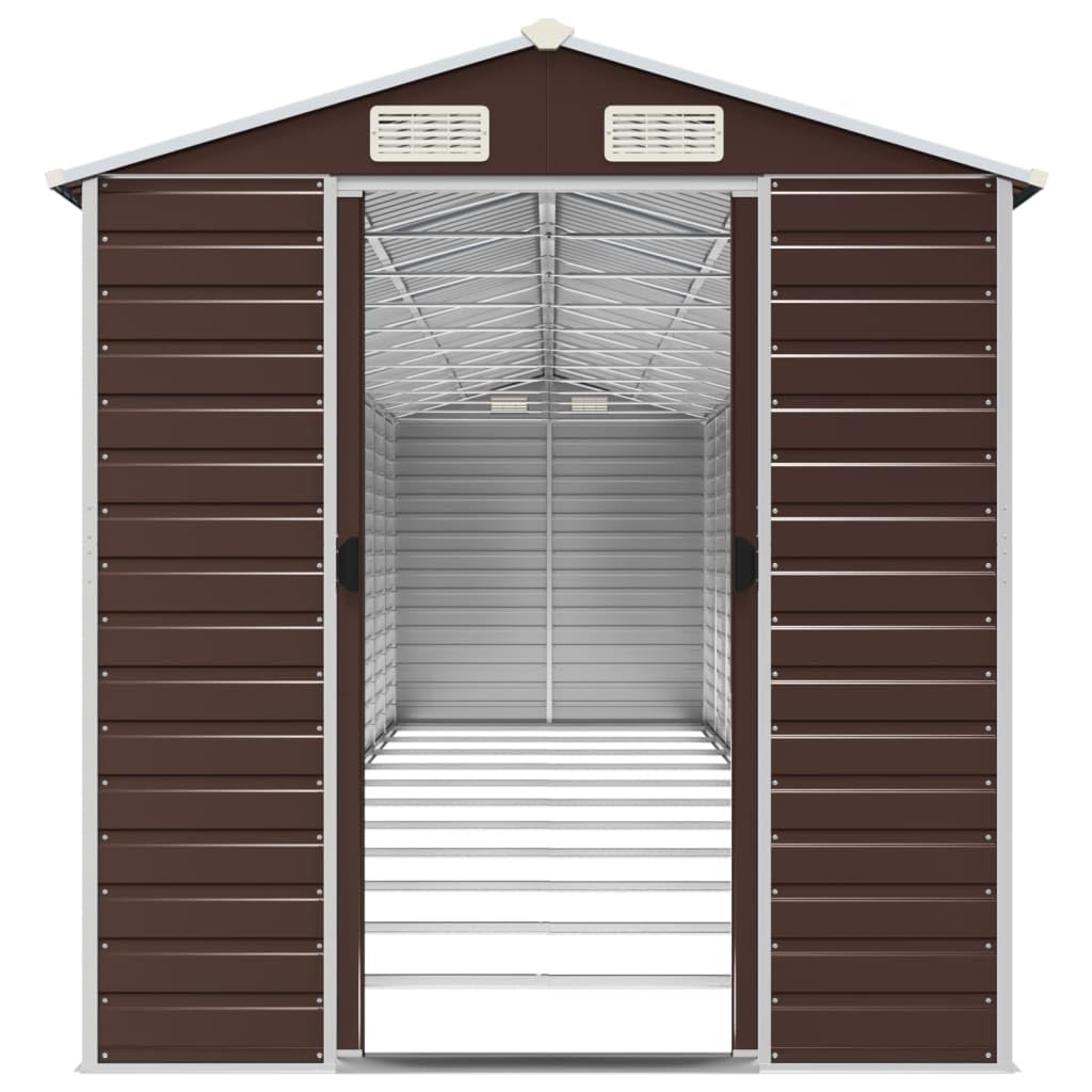 Gerätehaus Braun 191x980x198 cm, verzinkter Stahl Gartenschuppen mit Lüftungsöffnungen, schrägem Dach, abschließbar für Werkzeug, Fahrrad, Rasenmäher, Gartenlagerung