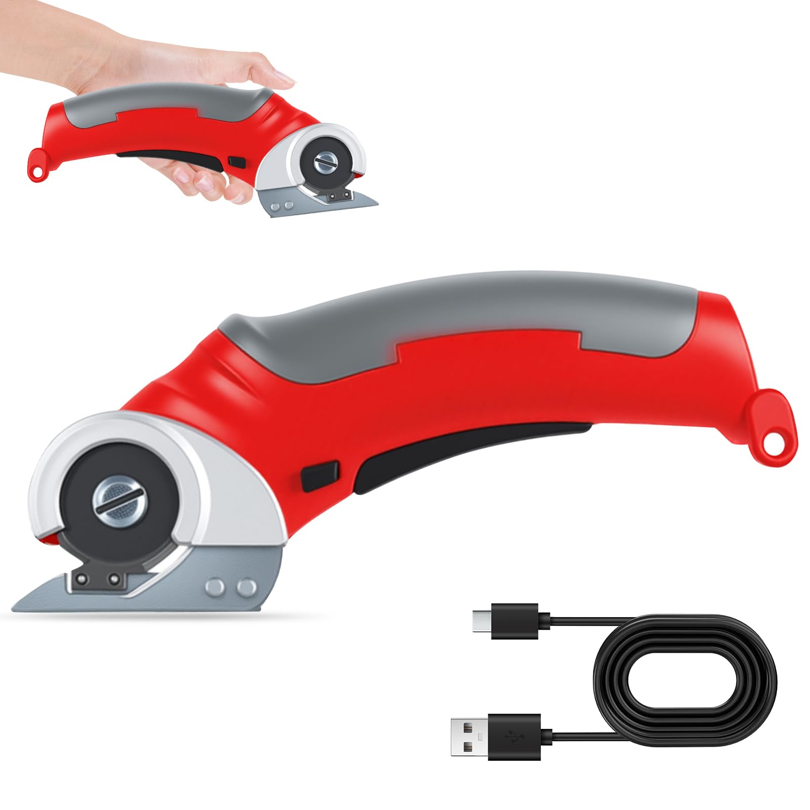 Cisailleuse électrique en carton, cisaille électrique 2000 mAh, cisaille électrique 4,2 V avec disjoncteur de sécurité, pour tissus, tapis, cuir (rouge)
