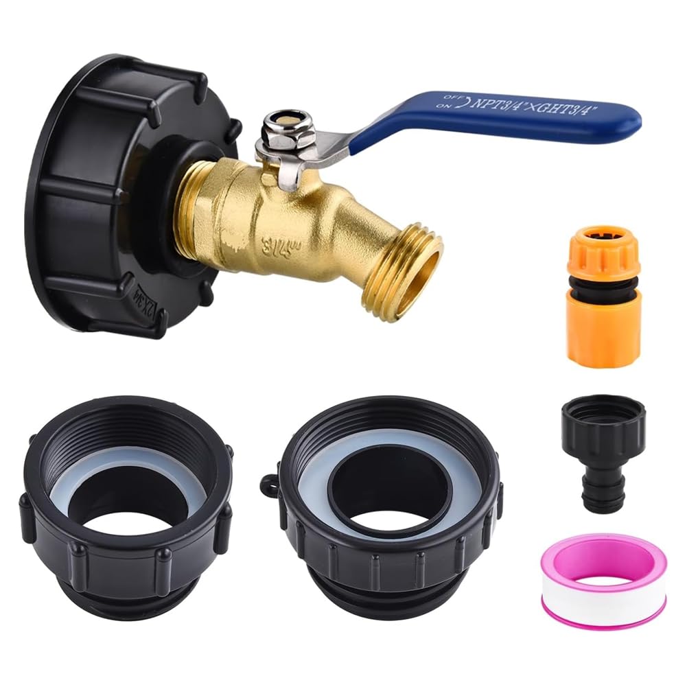 Jnchdghwa Men's As Shown 275-330 Gallon Ibc Tote Tank Adapter Kit 2.44" Fine 2 "Fine And 2" Coarse Thread 3/4" Npt Inlet X3/4"