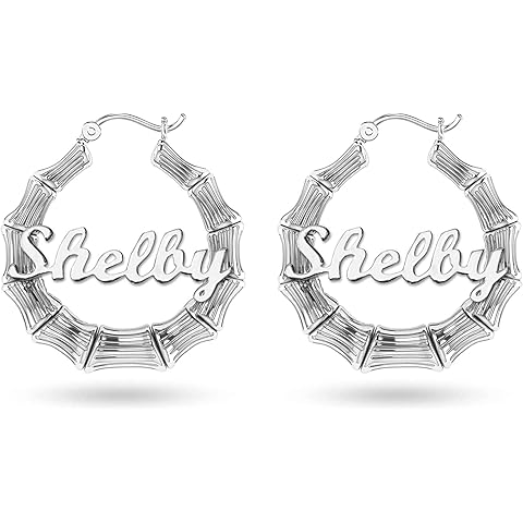 LeCalla Signature Sterling Silver Bamboo Hoop Earrings, Personalized Gifts for Mom, Hypoallergenic