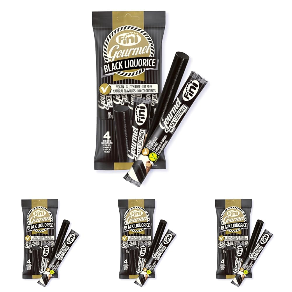Fini - Regaliz Gourmet, 116g, Apto para Personas Veganas, Sin Gluten, Grasas, ni Colorantes conSabor Natural. (Paquete de 4)