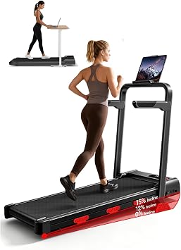 UMAY Fitness 15% Incline Walking Pad Treadmill with Handle Bar