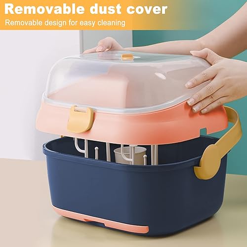 Miniatura 5 de plplaaoo Estante de secado de biberones, organizador grande de biberones con cubierta, caja de almacenamiento de biberones de lactancia con cubierta