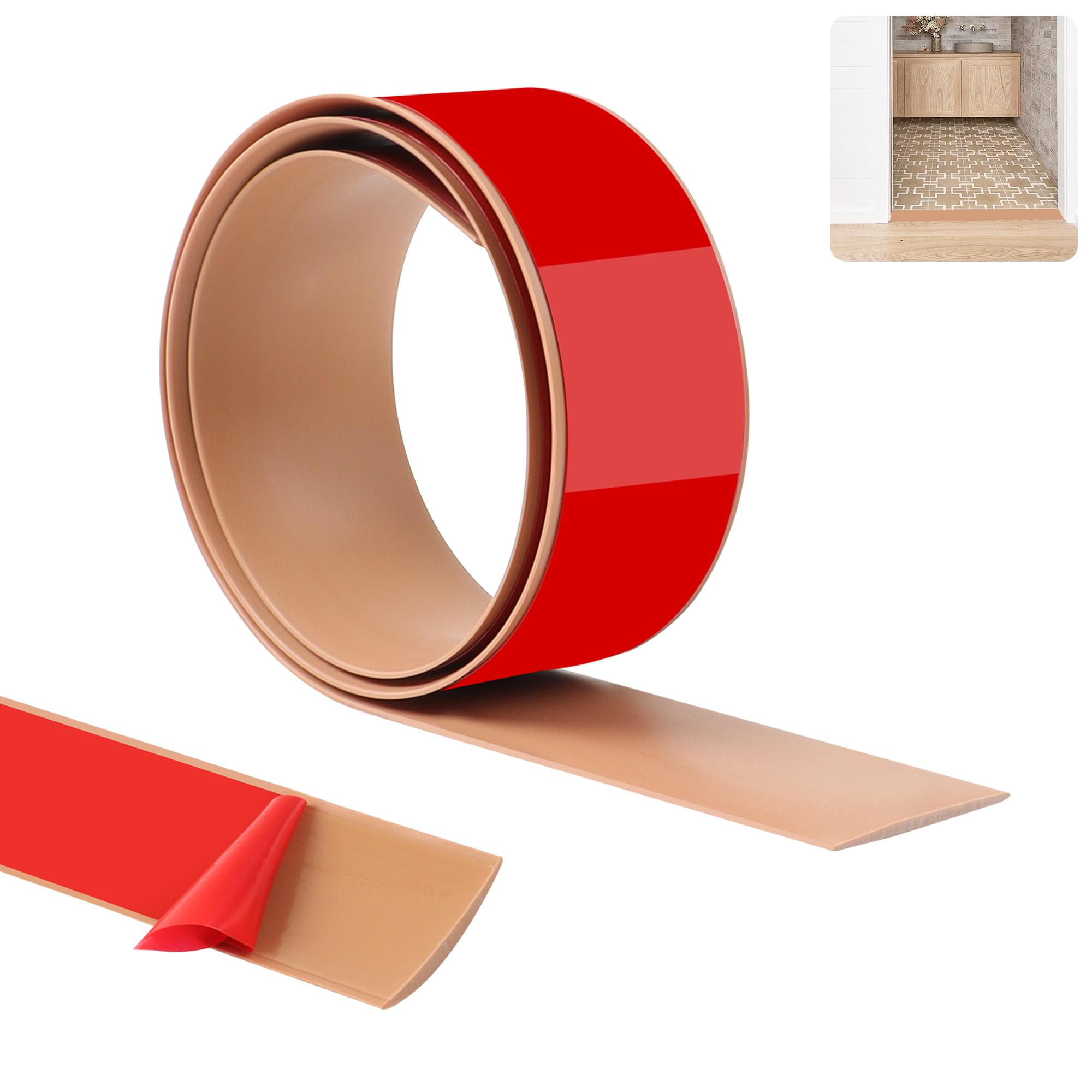 Tecdw Brown 100Cm-5Cm Multi-Functional Pvc Floor Transition Strips, Self-Adhesive Floor Strips For Doorways Suitable For Smooth Transitions And Joint Coverage Between Laminate Flooring And Carpet And Tiles.
