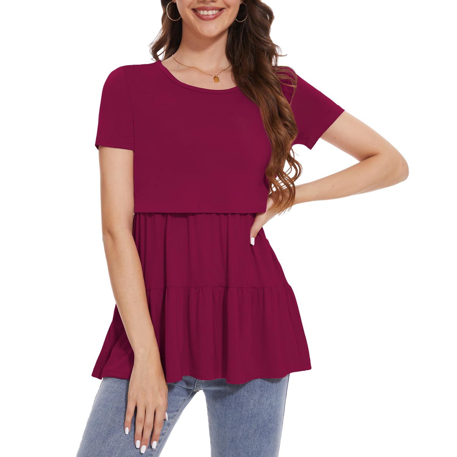 Bearsland Camiseta de lactancia para mujer, paquete de 3 camisetas de lactancia de manga corta con cuello redondo