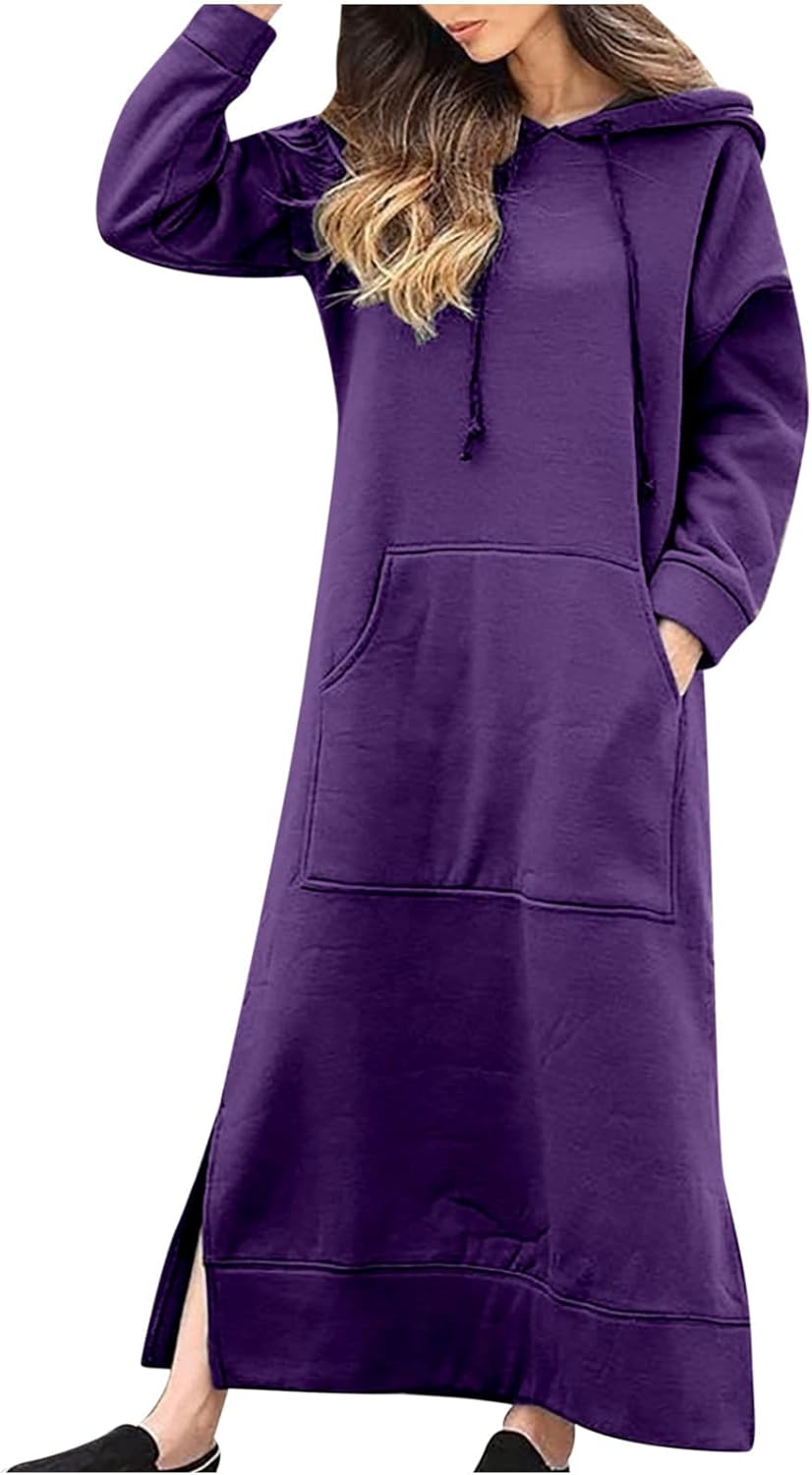 Maxi Dress Drawstring Hoodie Dress Women Hooded Maxi Dress