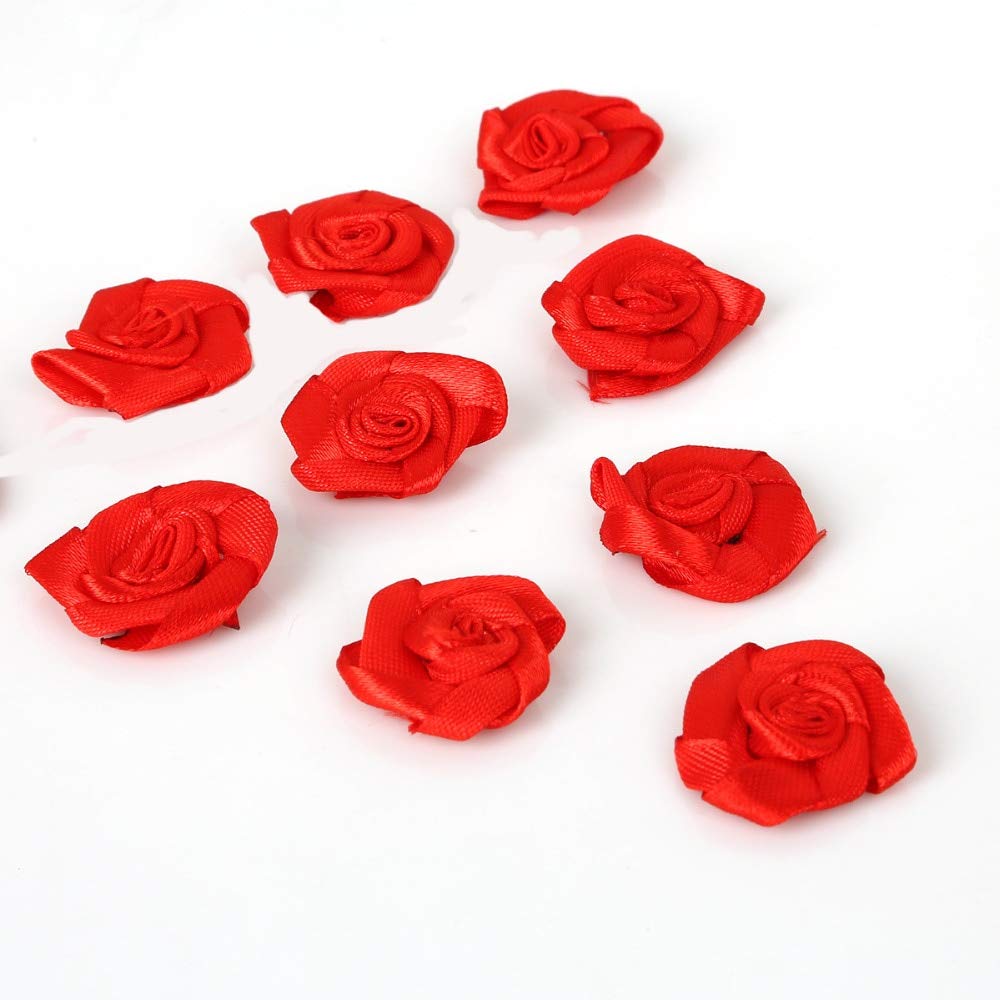 ShineBear 25 Unids/pack Cinta De Satén Rosas Flores Apliques Scrapbooking DIY Costura Accesorios Boda Fiesta Artesanía Decoración Cabeza De Flor Hecha A Mano - (color: Marfil, Tamaño: 1.2 In