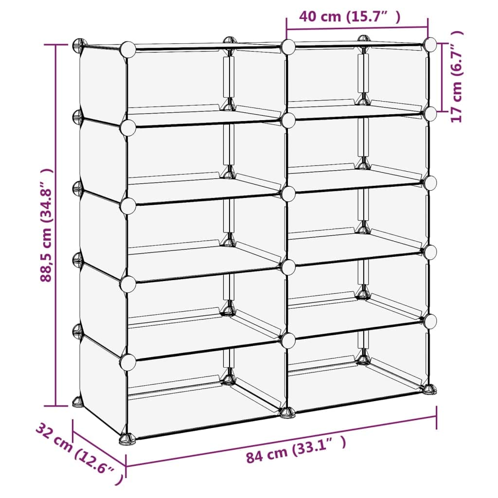 Schuhregal Transparent PP mit Stahlrahmen 84x32x88,5 cm, stapelbar und geschlossen, Schuhablage Organizer für Flur, Diele, Schlafzimmer, Garderobe, platzsparende Aufbewahrung