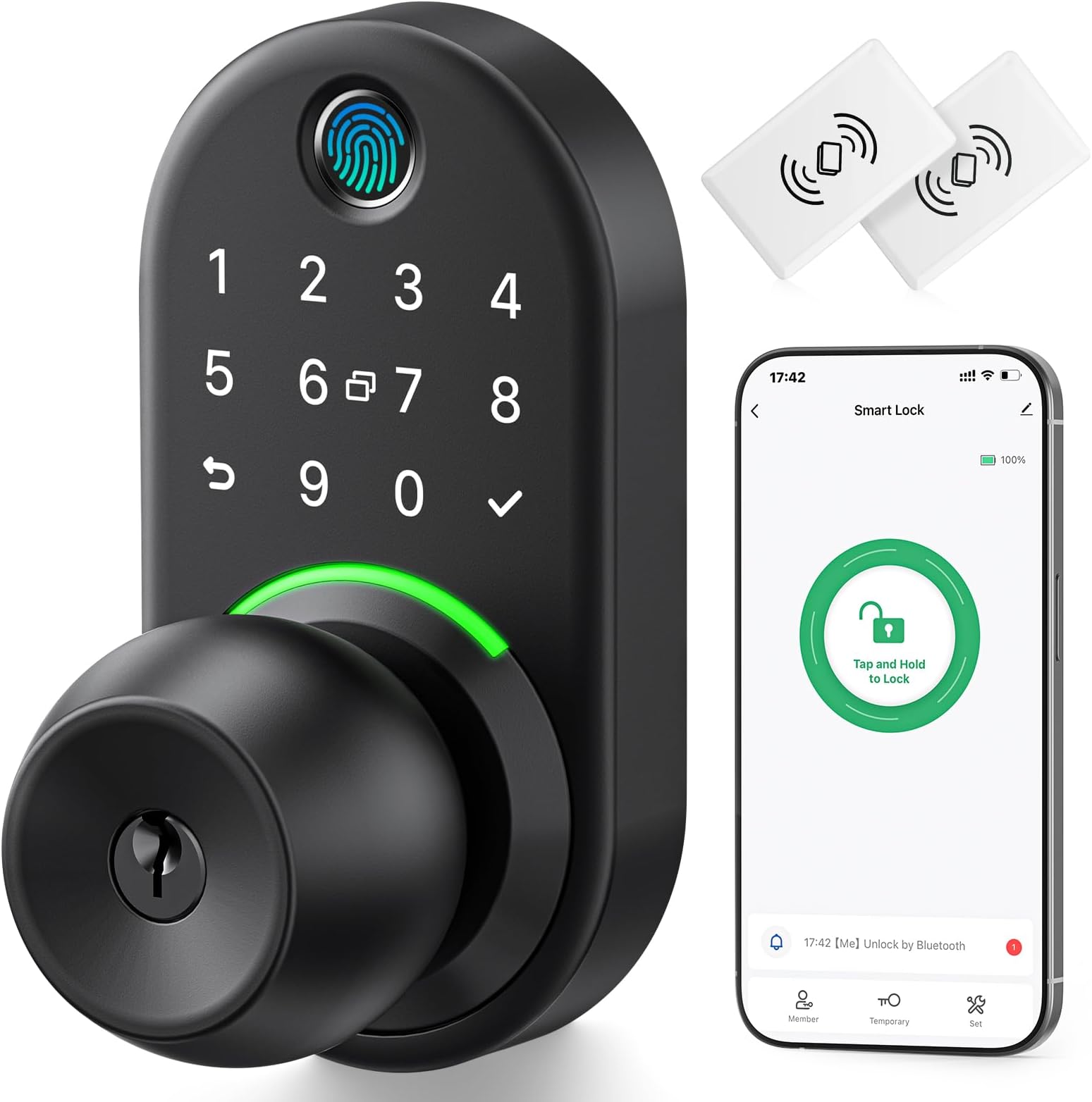 Yamiry Keypad Smart Door Lock with Knob, Keyless Entry Door Lock with Handle,Fingerprint Door Knob for Front Door, Electronic Code Smart Lock,Digital Lock for Entry Doors,Auto Lock