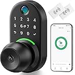 Keypad Smart Door Lock with Knob, Yamiry Keyless Entry Digital Lock with Handle, Fingerprint Electronic Knob for Front Door, Generate Passcode Remotely, Easy Installation