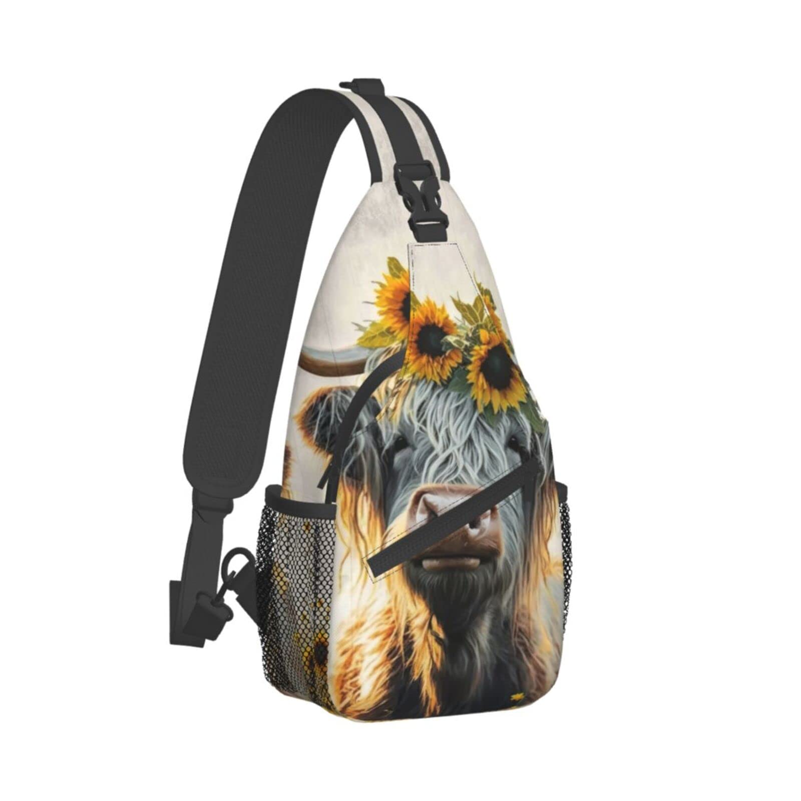 FYCFSLMY Sunflower Highland-Cow Outdoor Cross-body Shoulder Bag, Unisex Backpack For Women Men Young Hiking Travel