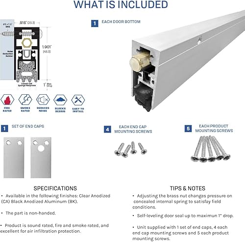 Miniatura 2 de Parte inferior automática de la puerta con extrusión de goma de neopreno de esponja en aluminio anodizado transparente (7163CA), SMS #8 x 1-12