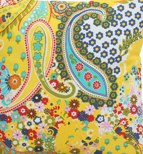 Image of Cushion Cover 24 inch x 24 inch Set of 5 Cotton Paisley Yellow Large Size Sofa Pillow Cushion Covers 60x60 cm for Boho Home Decor Traditional Print Big Size (Only Covers)