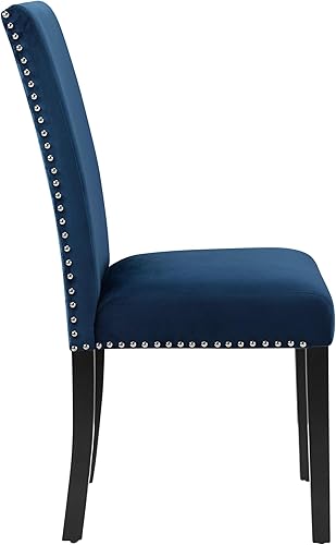 Miniatura 6 de Roundhill Furniture Cobre - Silla de comedor contemporánea de terciopelo con ribete de clavos, juego de dos, color azul
