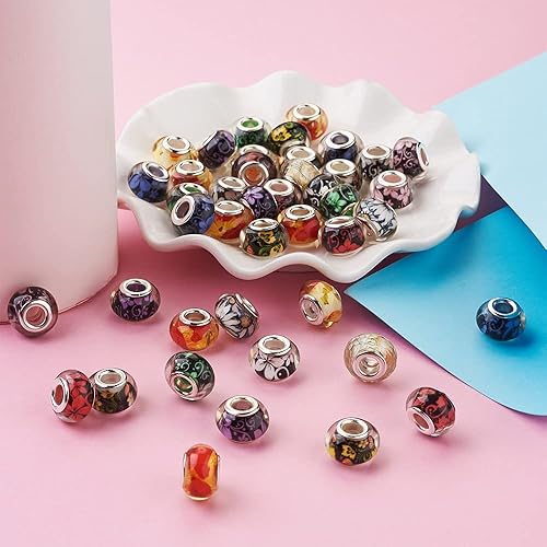 Miniatura 9 de 100 cuentas facetadas europeas de vidrio de color mixto transparente Rondelle de cristal grande agujero suelto cuentas espaciadoras con doble núcleo