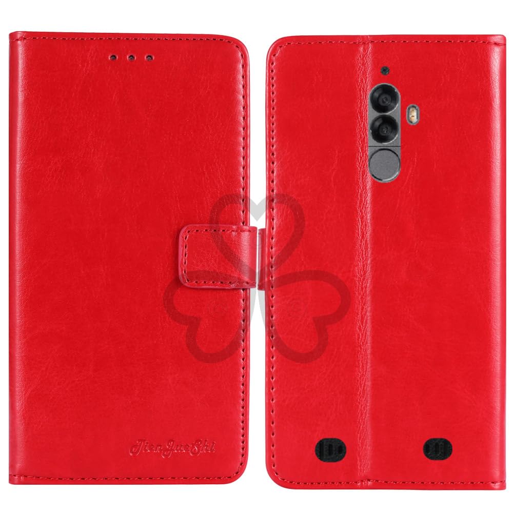 TienJueShi Rosso Premium Retro Stand Portafoglio TPU Silicone Caso per Doogee S55 5.5 inch in Pelle Case Copertina Custodia Protettiva Cover