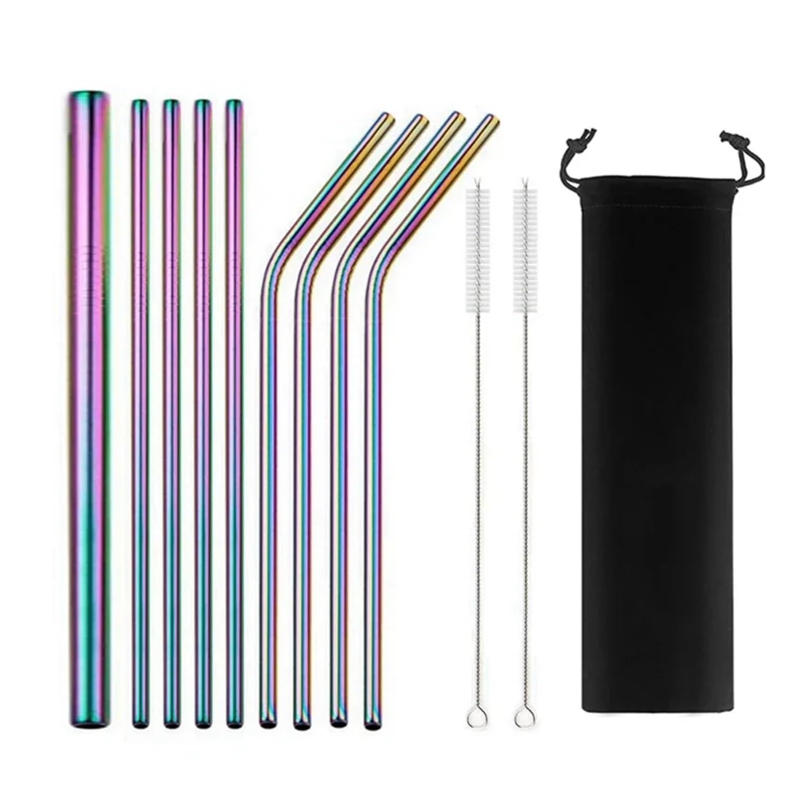 Strohhalme Wiederverwendbares Trinkhalm-Set aus Edelstahl 304 mit Reinigungsbürsten, gerader und gebogener Boba-Strohhalm, ideal for Bars Partys für Smoothie(12Pcs Rainbow A)