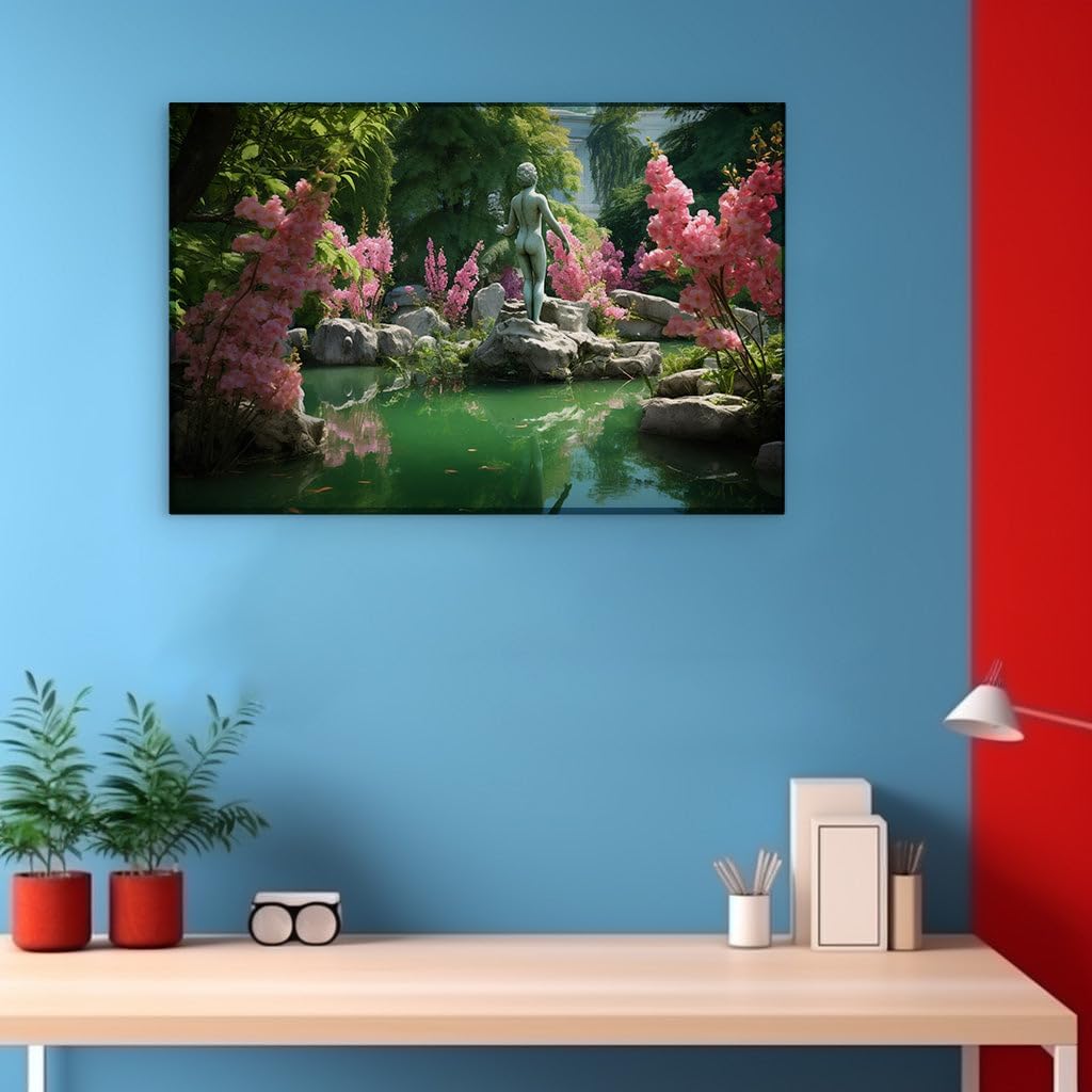 Canvas for Living room. Whispers of Serenity: Unveiling the Garden's Tranquil Heart, 27 x 18 inch Canvas Wall Art - Ready to Hang
