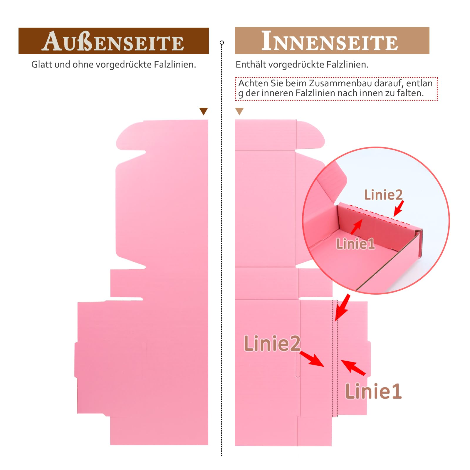 25 x 20 x 7 cm Rosa Klappdeckel-Versandbox – Recyclingkarton – innen & außen rosa – für Geschenke, Sets & Basteln – 25er-Pack
