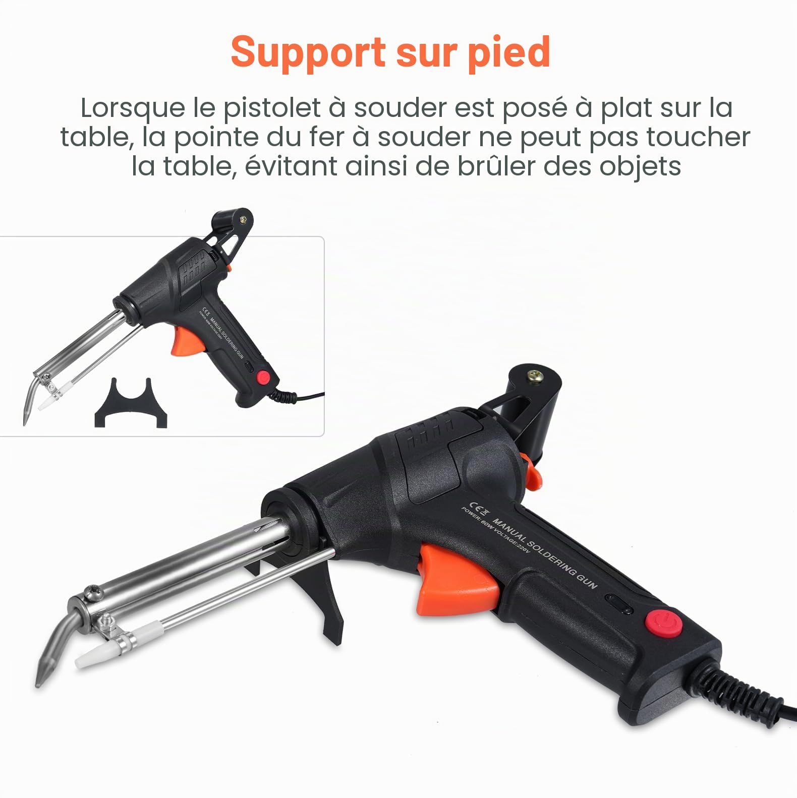 Pistolet à souder,60 W souder etain Pistolet avec fil de soudage,Pistolet à souder portatif semi-automatique pour le soudage de circuits imprimés, la maintenance électrique et le bricolage