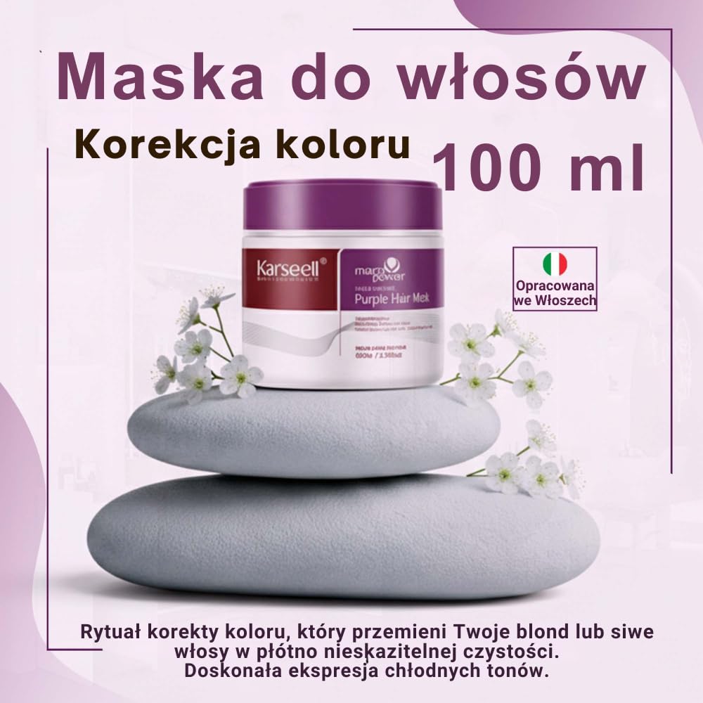 Karseell MACA CARE SYSTEM Zestaw Fioletowa Maska Antyżółta 100ml + Serum Argan Shea 50ml Nawilżające Regenerujące Przeciw Puszeniu Profesjonalne Włosy Blond Siwe Rozjaśniane Format Podróżny