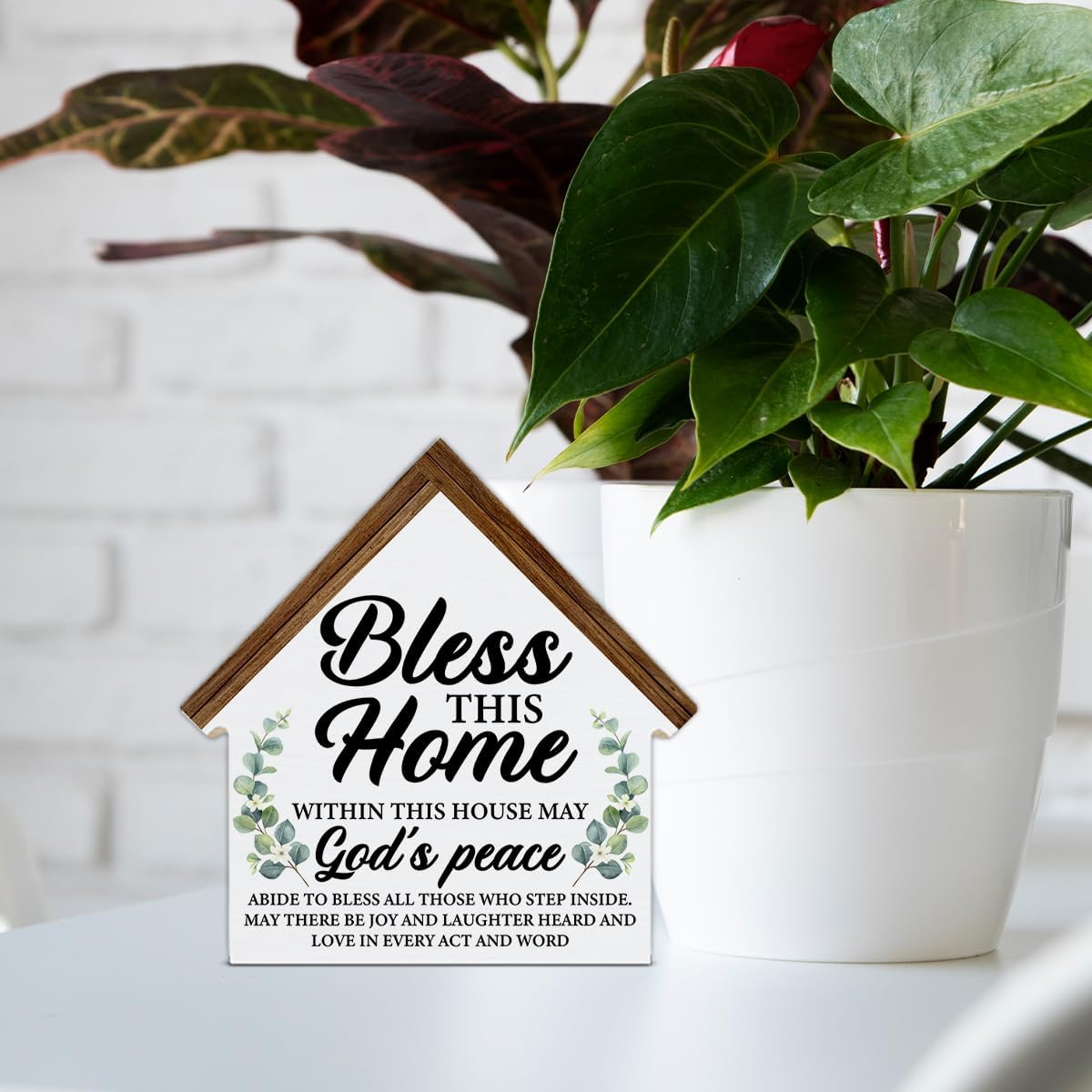 Housewarming Gifts, Christian Decor, Bless This Home House Shaped Wooden Block Sign for Living Room, Desk, Table, Shelf - New Home Owner Gift - Image 5