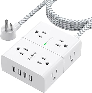 Extension Cord 10 Ft, Surge Protector Power Strip - 8 Widely Outlets 4 USB Ports 10 Ft Long Cord , Flat Plug, Wall Mount, 3-Side Outlet Extender Overload Protect for Home Office, ETL