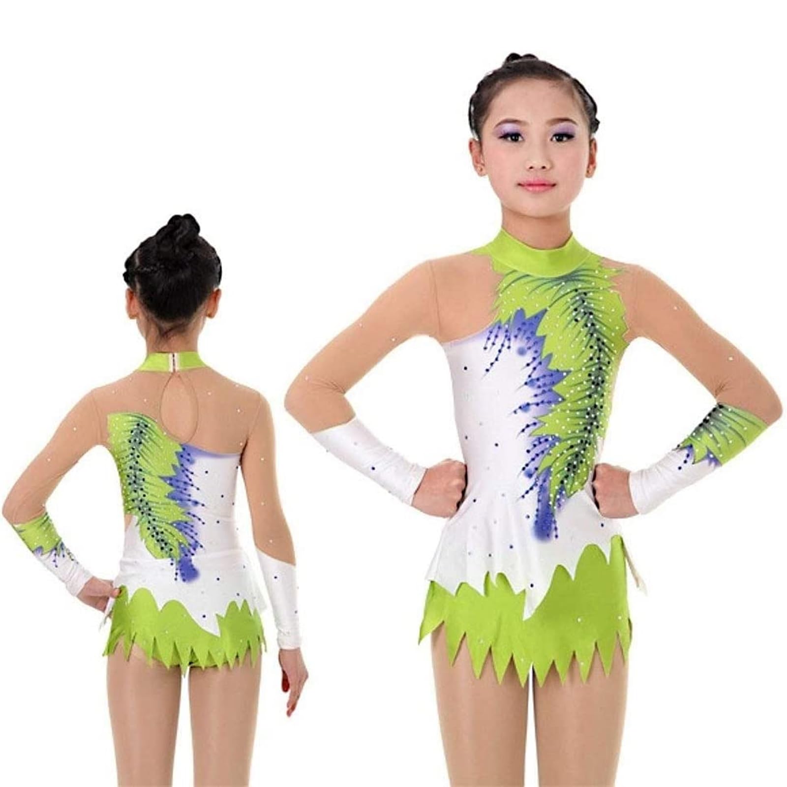 Rhythmische Gymnastik Trikots for Mädchen Hohe Elastizität Langarm Team Wettkampfuniform Anpassbar