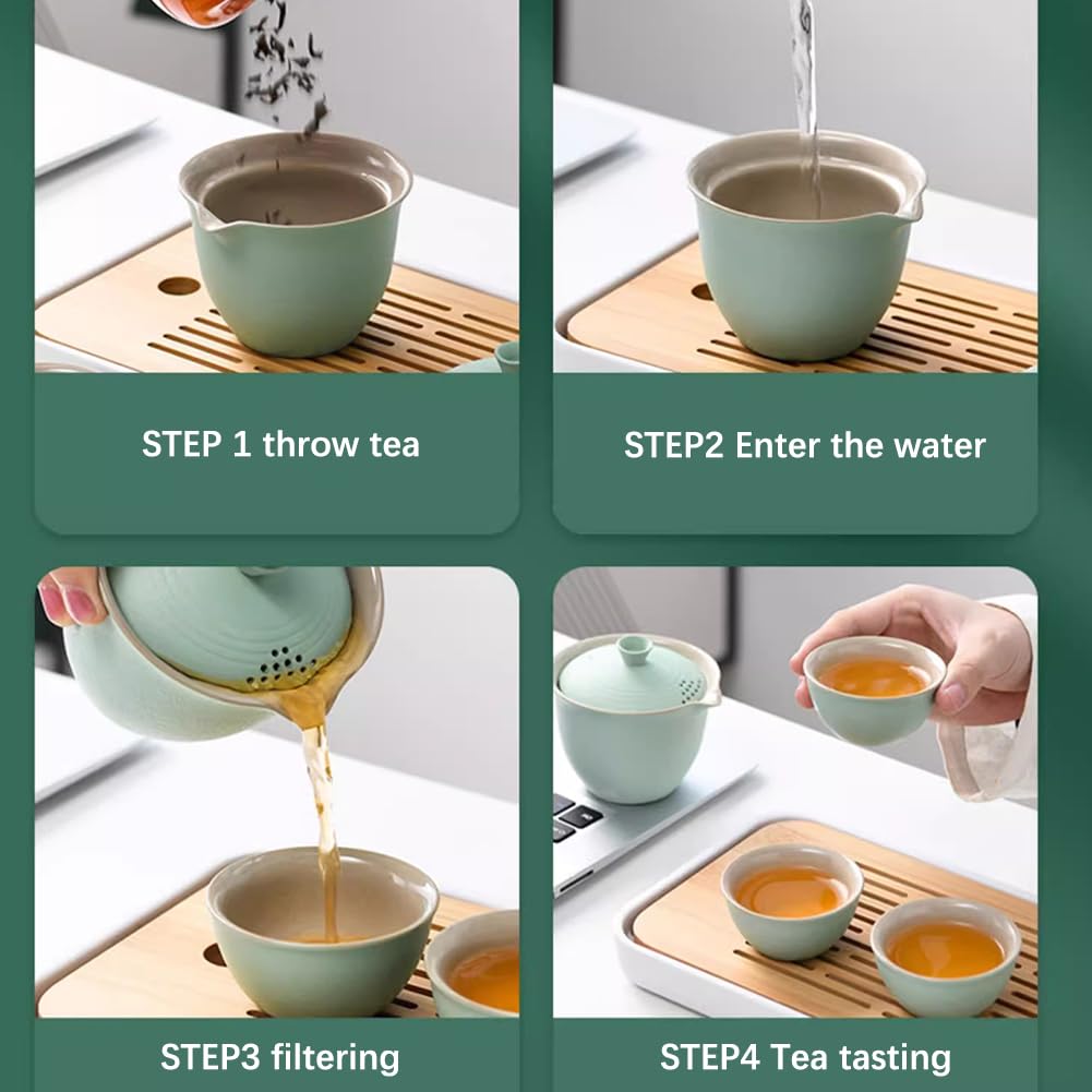 Set Di Tazze Da Tè in Ceramica Portatile, Set Da Tè Kung Fu 1 Pentola 3 Tazze Di Stoccaggio Con Coperchio, Adatto Per Picnic Da Viaggio in Casa, Tè A Foglie Sciolte Filtrate,Nero