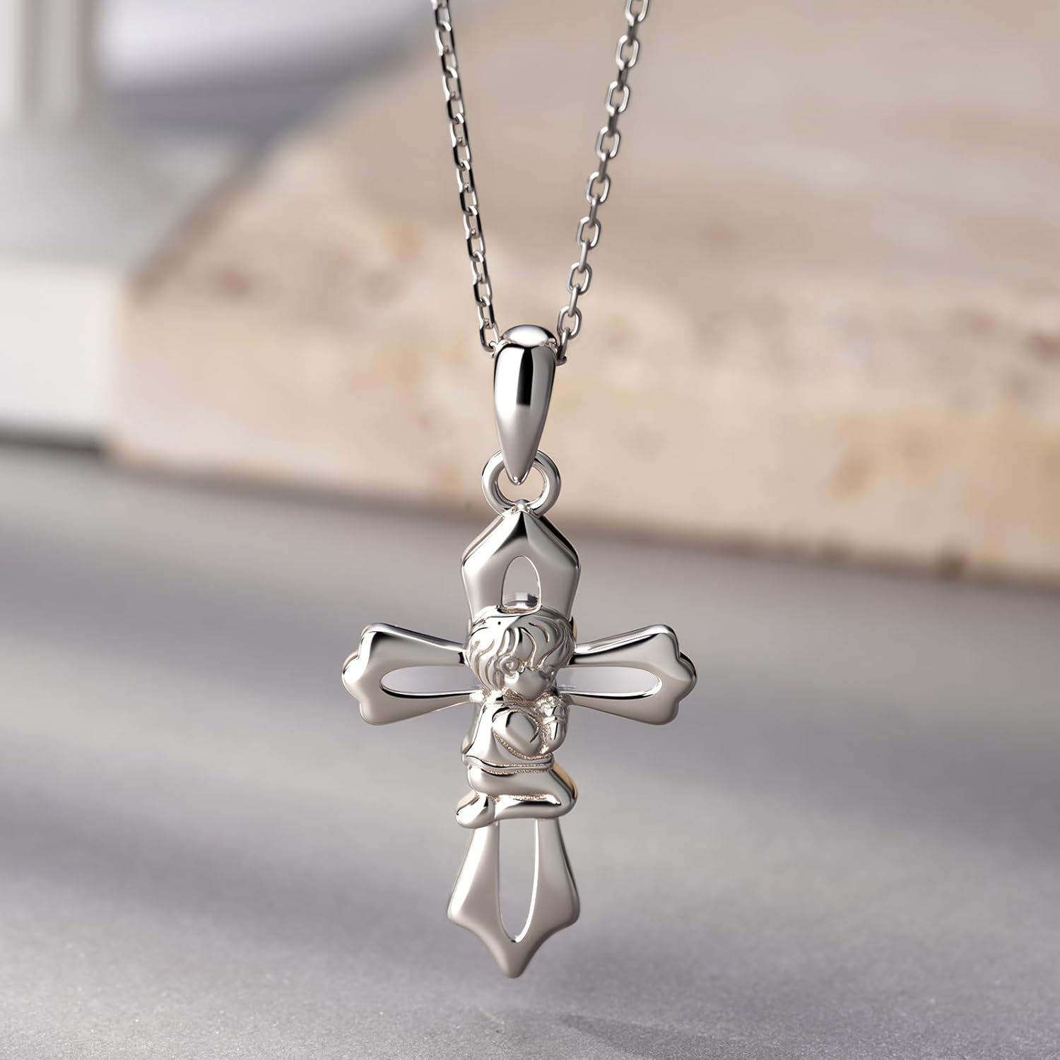 Cross Baptism Necklace 18-Inch Sterling Silver Keepsake Cross Pendant for First Communion, Christening, and Baptism Celebration Gifts from Grandparents Godparents